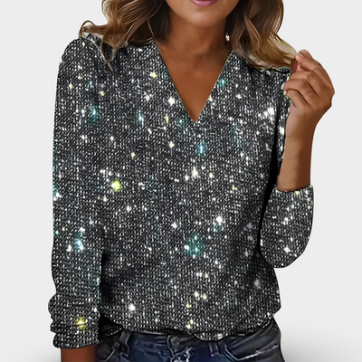 Eline | Chic Glittering V-Neck Diamond Blouse