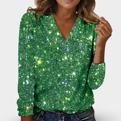 Eline | Chic Glittering V-Neck Diamond Blouse