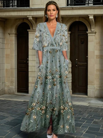 Hazel | Elegant V-Neck Belted Boho Dress